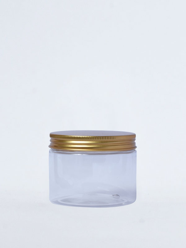 300 GM Straight Sided Clear  Cosmetic PET Cream Jars with Golden Aluminum Cap